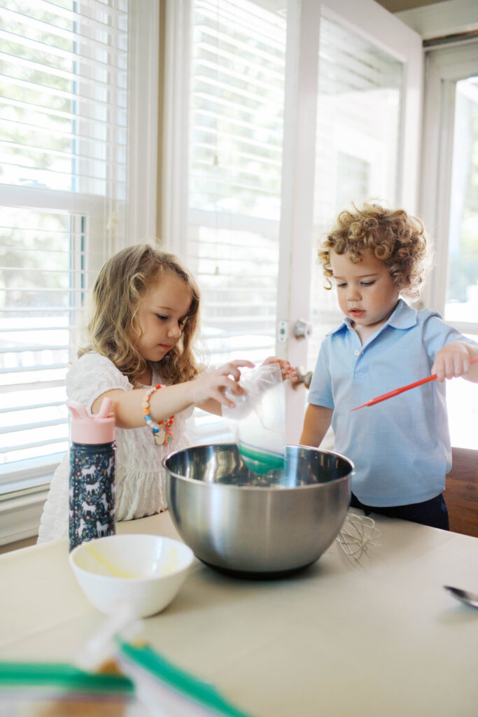 toddlers baking in kitchen