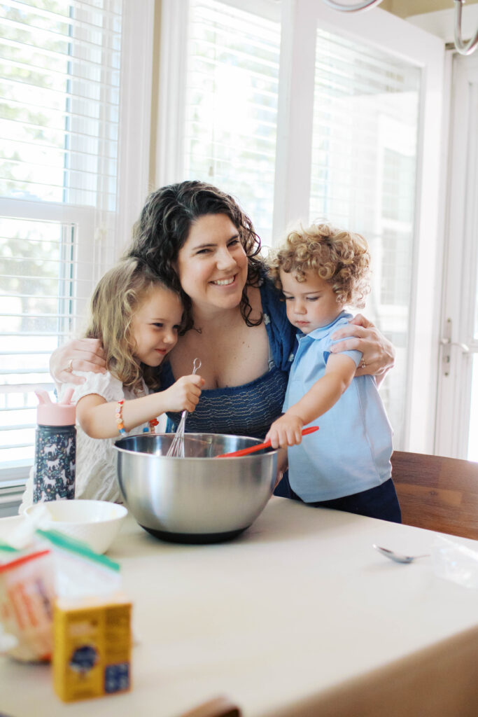 mom in the kitchen baking with toddlers